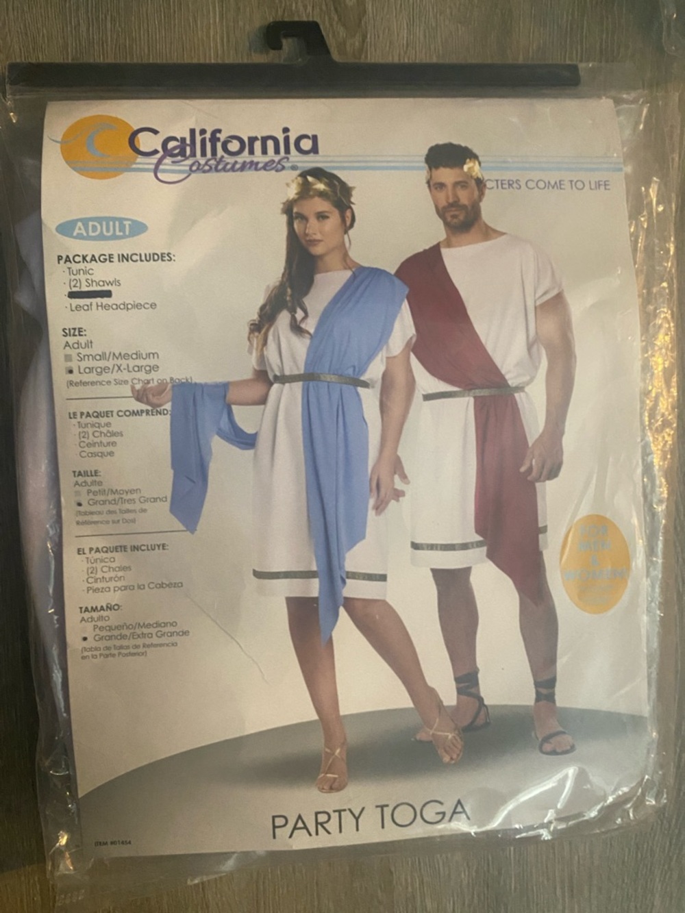 California Costumes White Toga with Blue and Burgundy Shawls